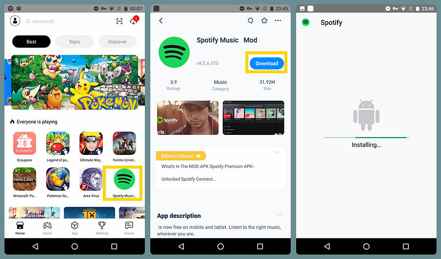 安裝 Spotify Music Mod Apk